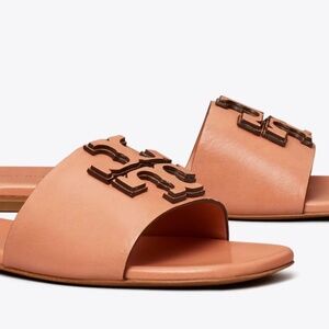 NIB Tory Burch Ines Logo Leather Slides - sweet tooth